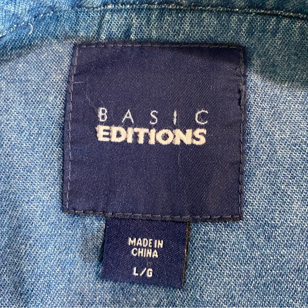 Basic Editions Floral Embroidered Cotton Button Up Denim Jacket Women's Large - Picture 9 of 13
